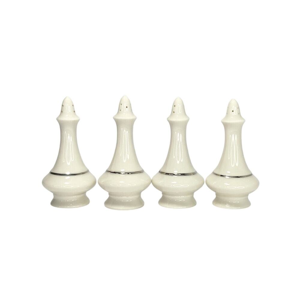 Lenox Set of 2 Salt & 2 Peppers Shaker Sets, 4” Platinum/Silver Rim USA